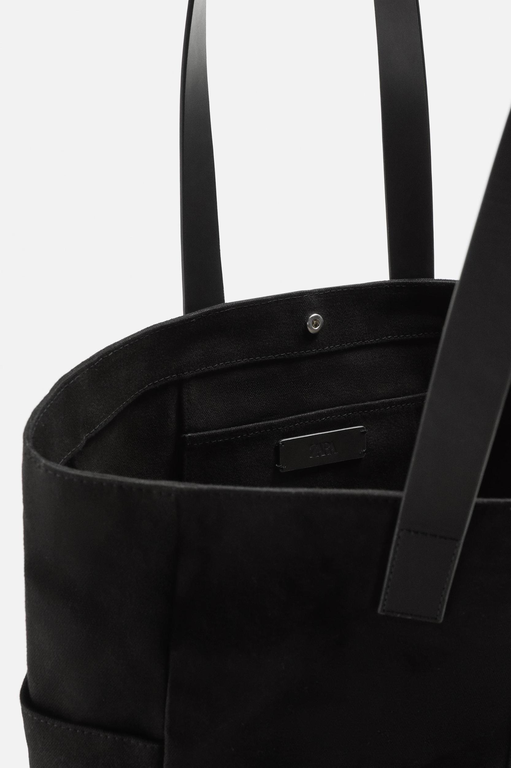 LEATHER AND FABRIC TOTE Product Image
