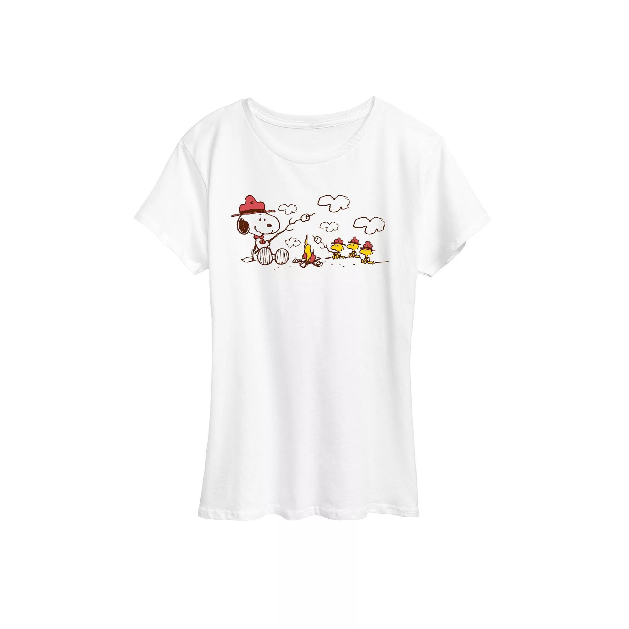 Womens Peanuts Snoopy & Woodstock Beagle Scouts Fire Graphic Tee Product Image
