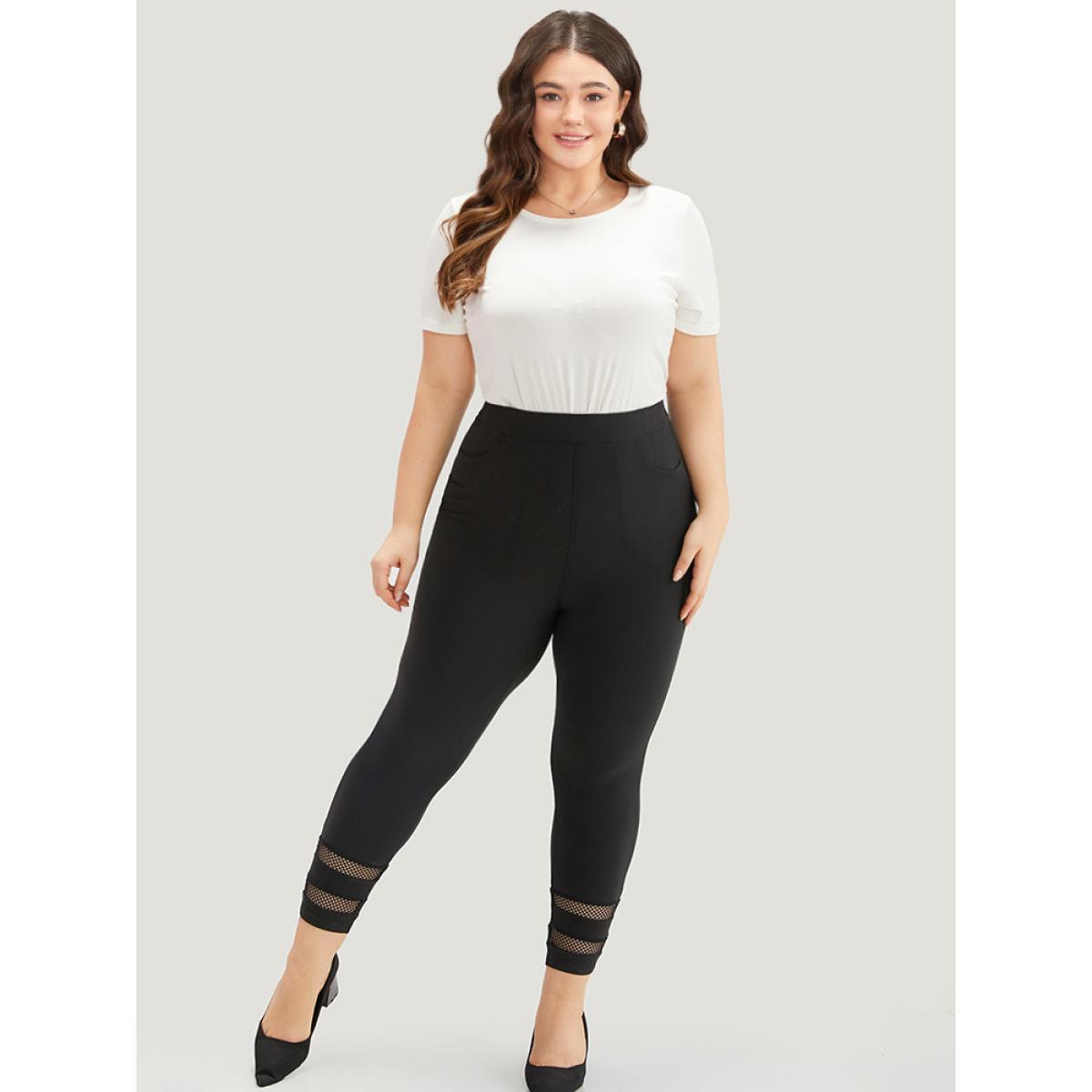 Plus Size Plain Lace Patchwork Cut Out Legging Women Black Casual High stretch Skinny High Rise Dailywear Leggings BloomChic 22-24/3X Product Image
