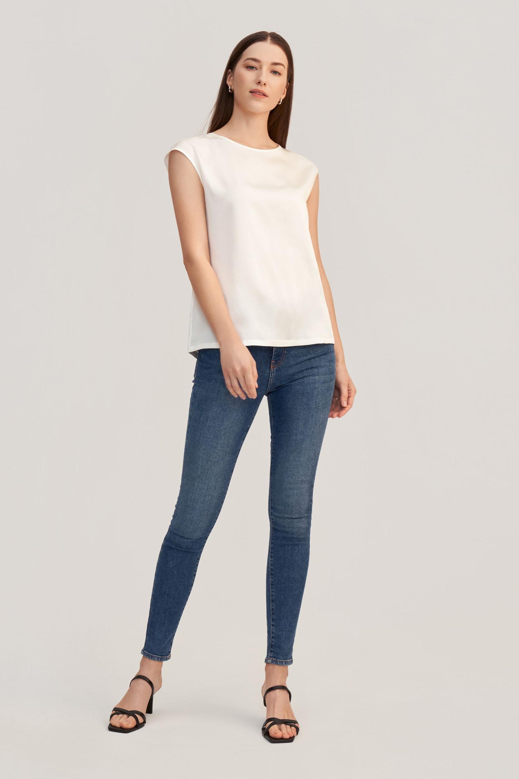 Basic Cap Sleeves Silk Tee Product Image