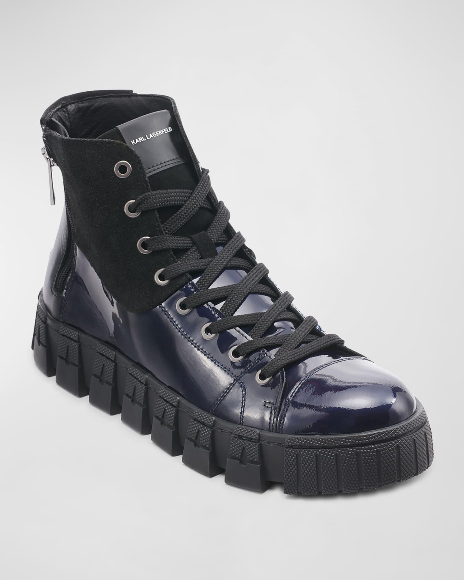 Men's Patent and Suede Zip High-Top Sneakers Product Image