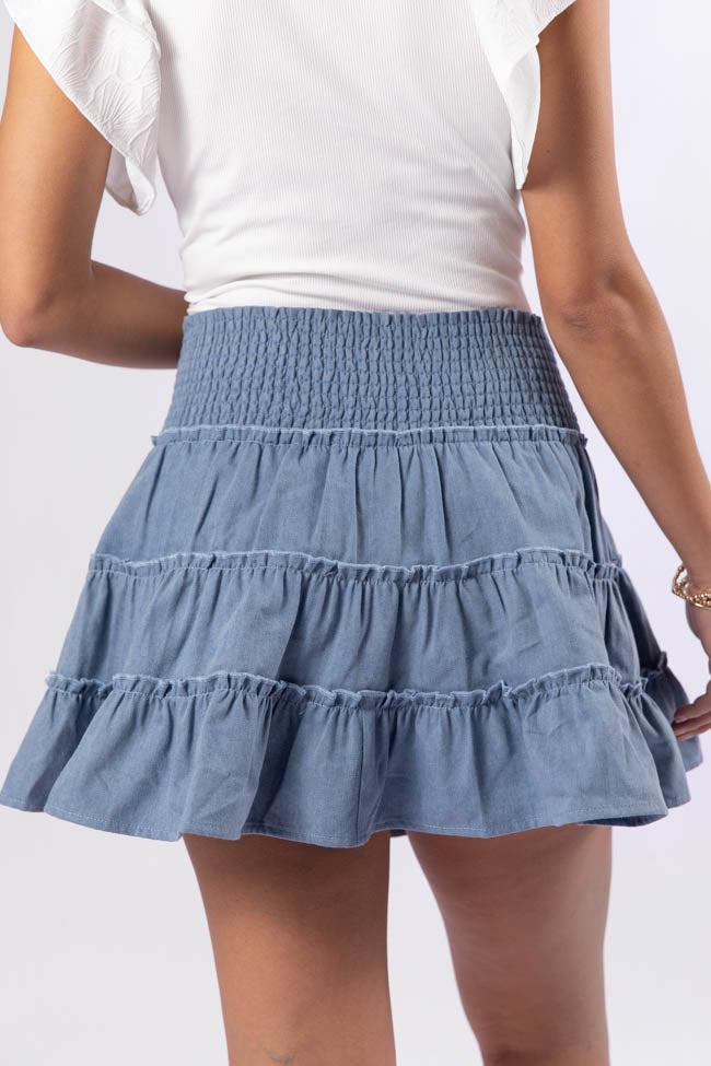 Through The Garden Medium Wash Chambray Mini Skort SALE Product Image