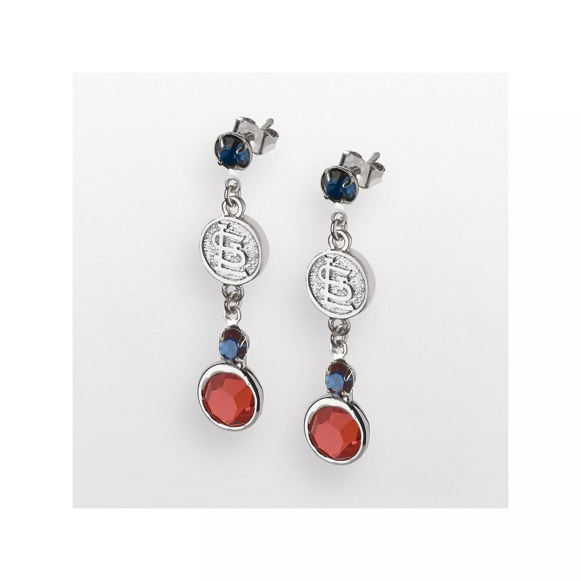 LogoArt St. Louis Cardinals Silver Tone Crystal Logo Drop Earrings, Women's, Multicolor Product Image