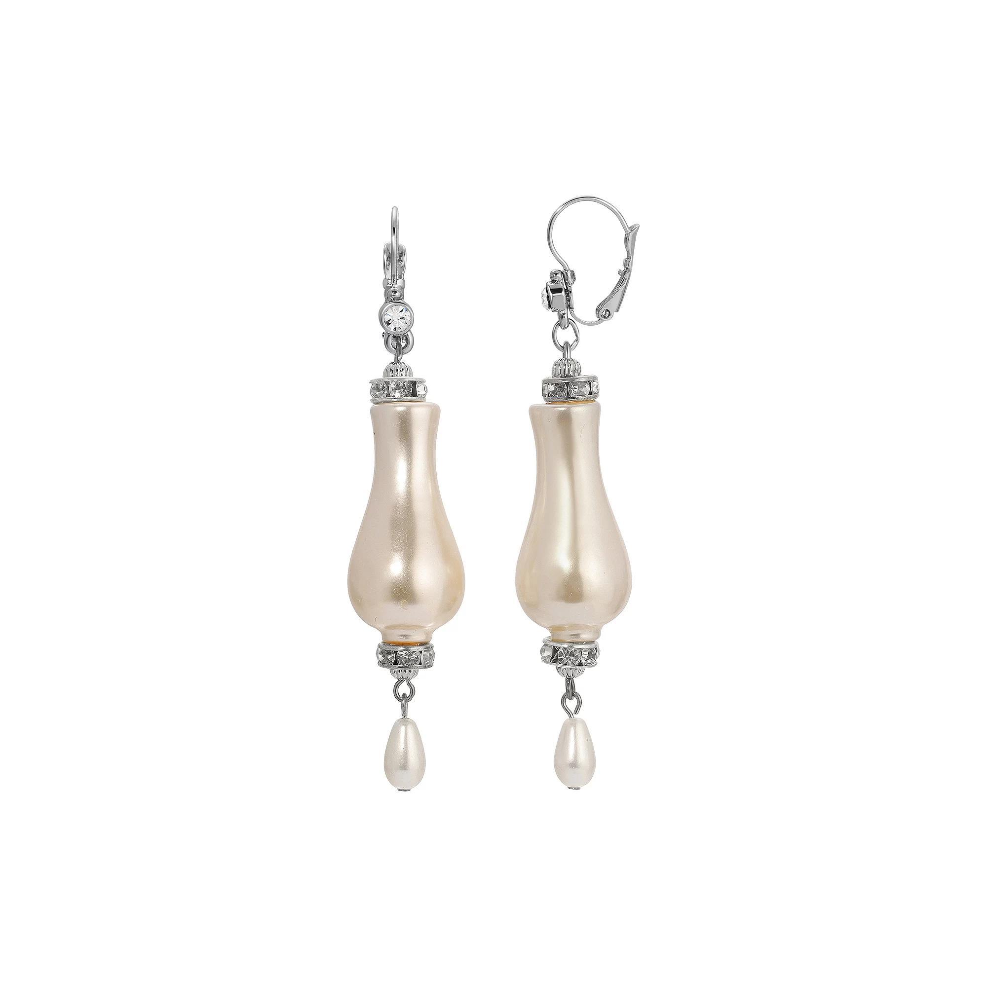 1928 Silver Tone Simulated Pearl Drop Earrings, Womens, White Product Image