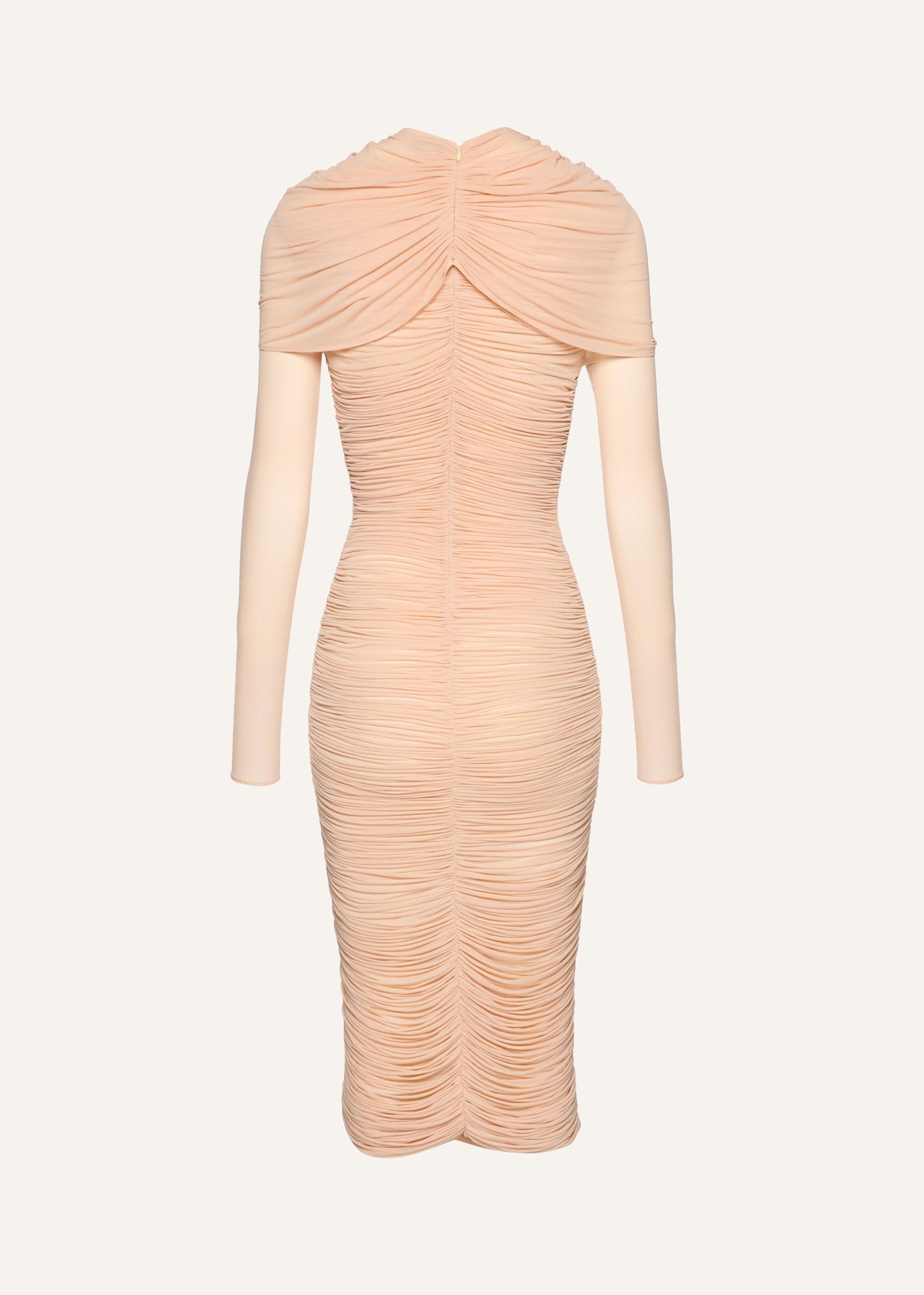 Draped high neck midi dress in beige Product Image