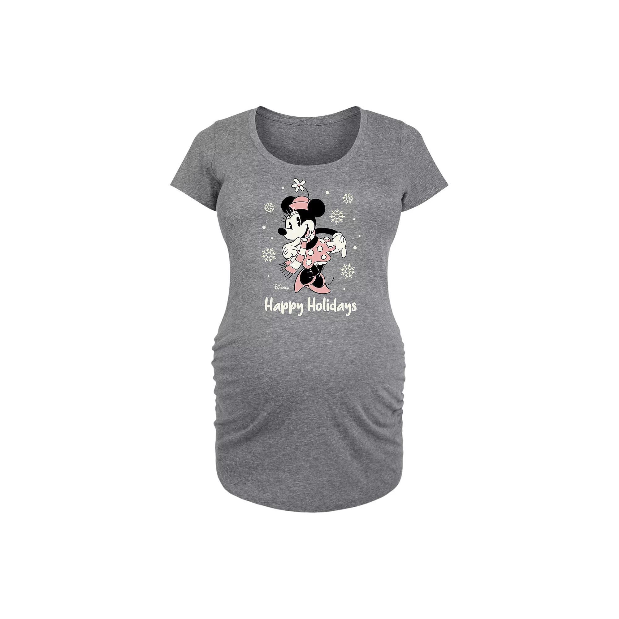 Disneys Minnie Mouse Maternity Happy Holidays Graphic Tee, Womens Grey Gray Product Image
