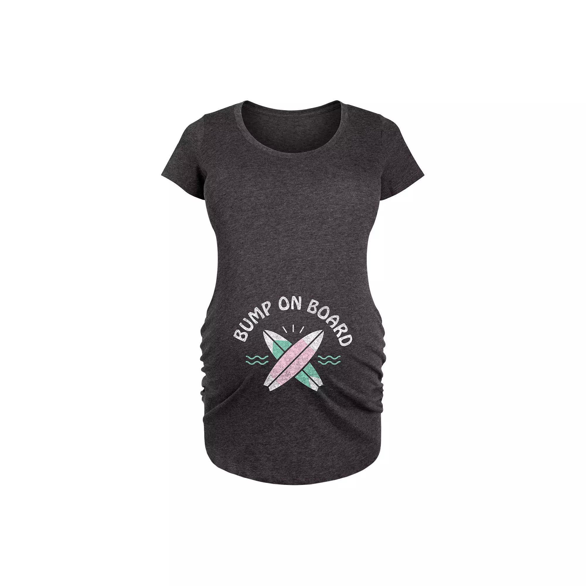 Maternity Bump On Board Surf Graphic Tee, Womens Heather Grey Product Image