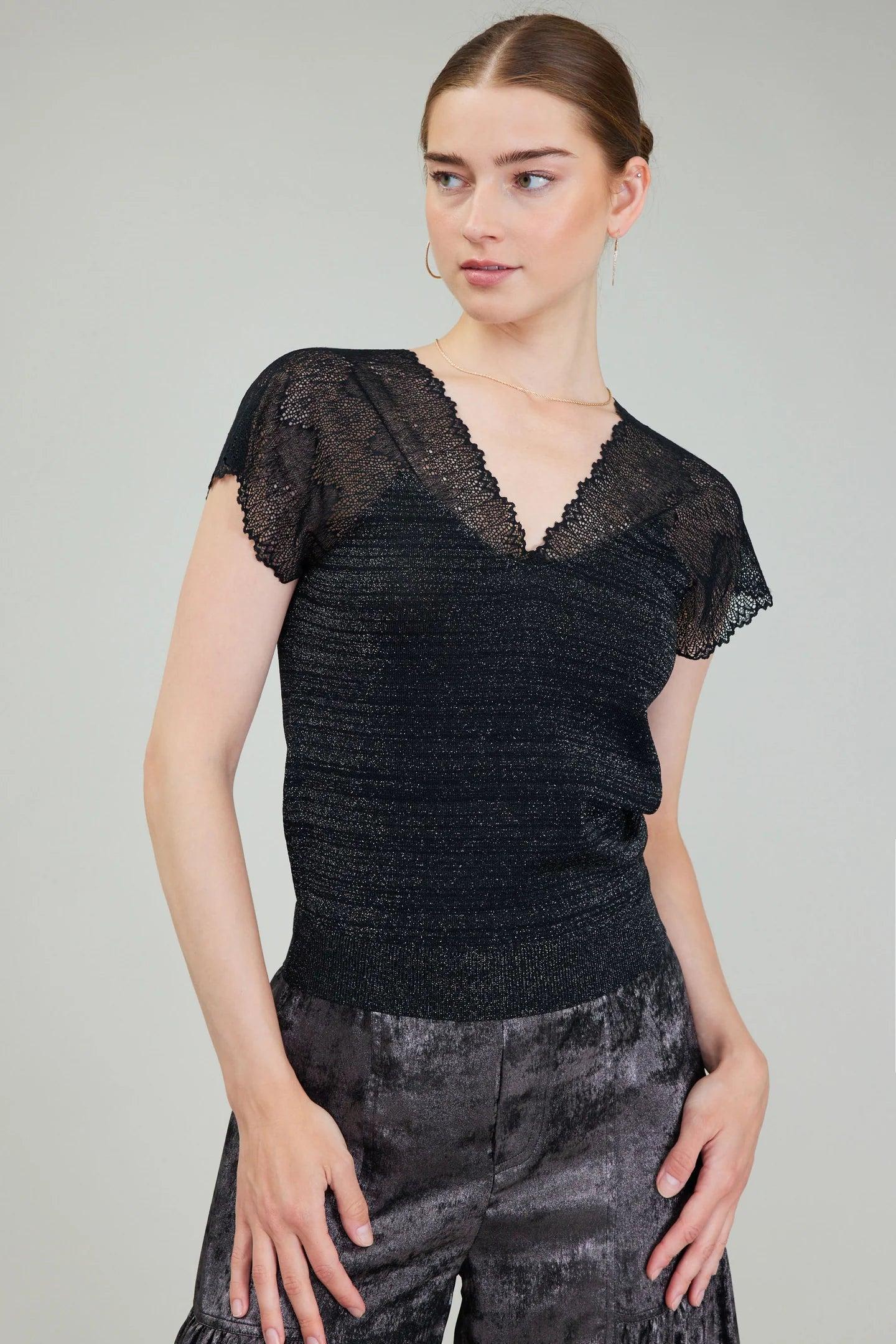 V Neck Woven Combo Sweater Product Image