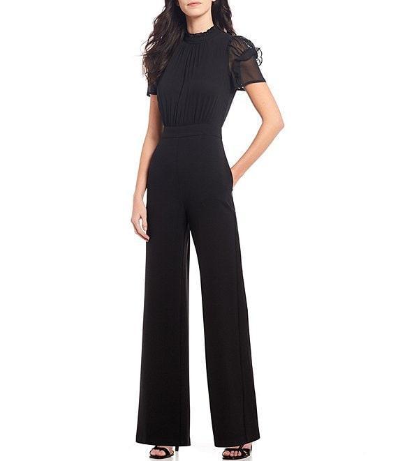 Vince Camuto Short Sleeve Mock Neck Chiffon Bodice Jumpsuit Product Image