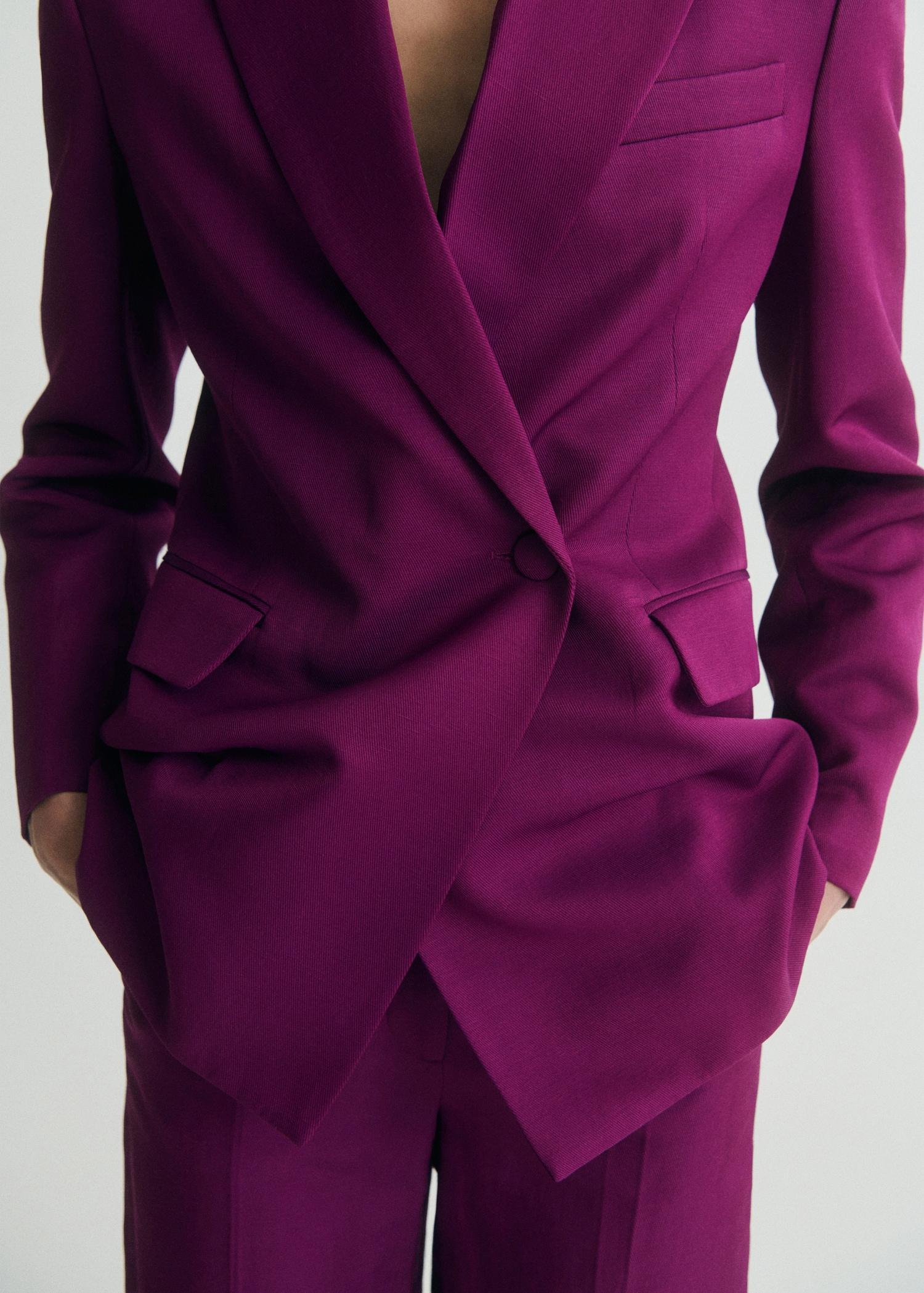 Linen-blend double-breasted suit blazer - Women | MANGO USA Product Image
