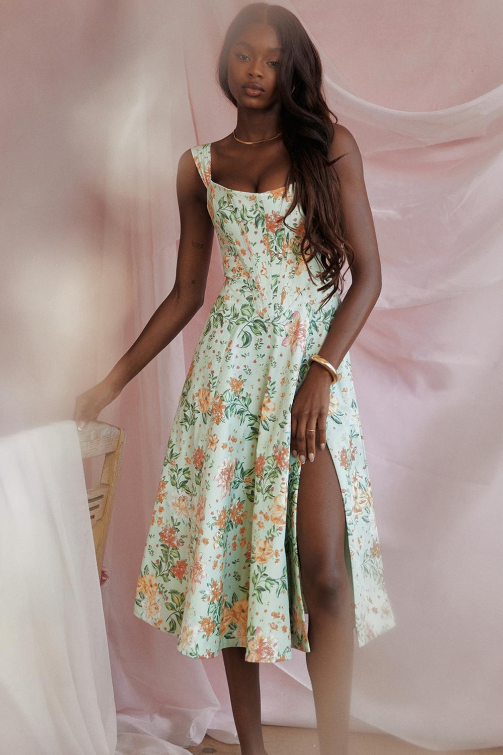 Saira Light Jade Print Midi Sundress Product Image