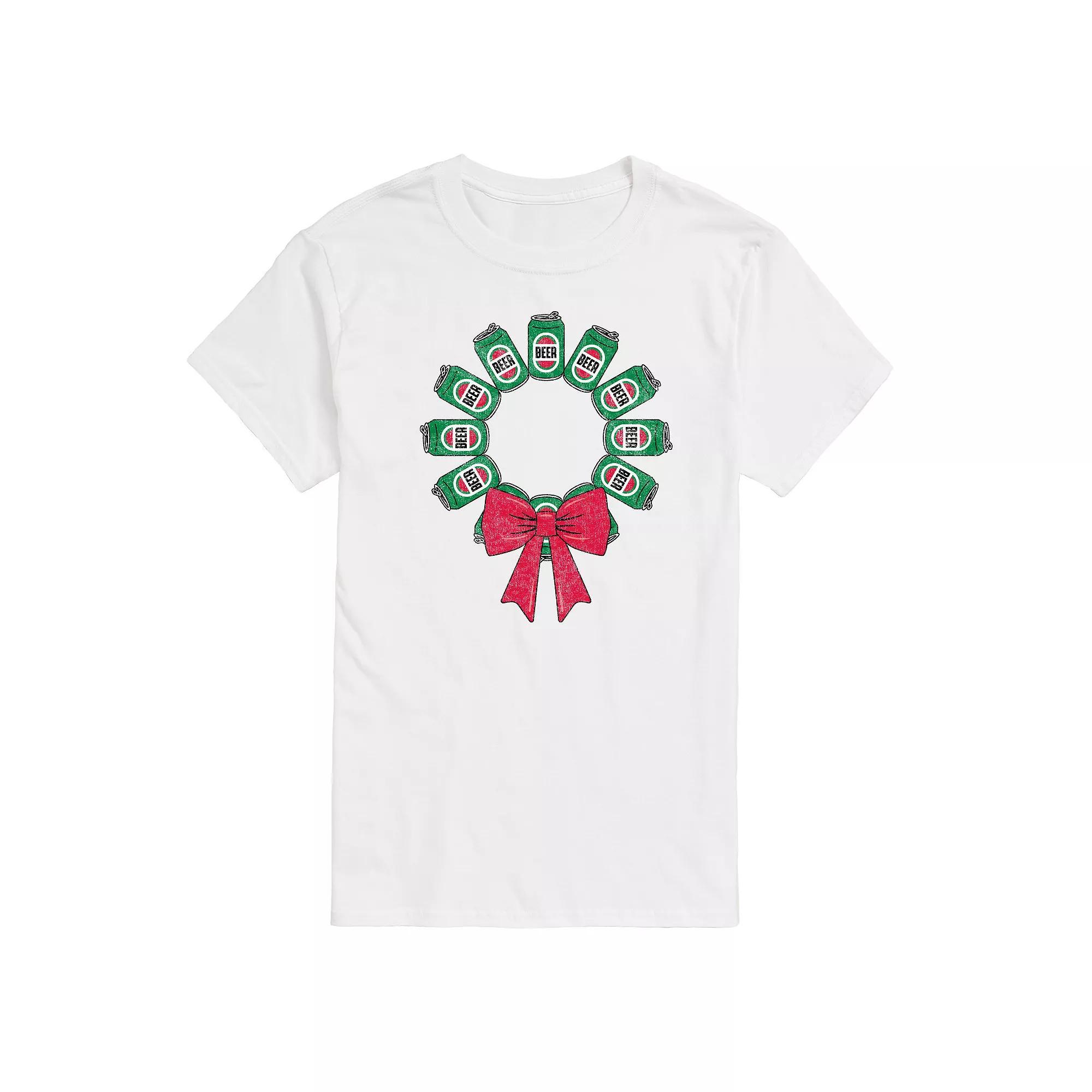 Mens Beer Christmas Wreath Graphic Tee Product Image