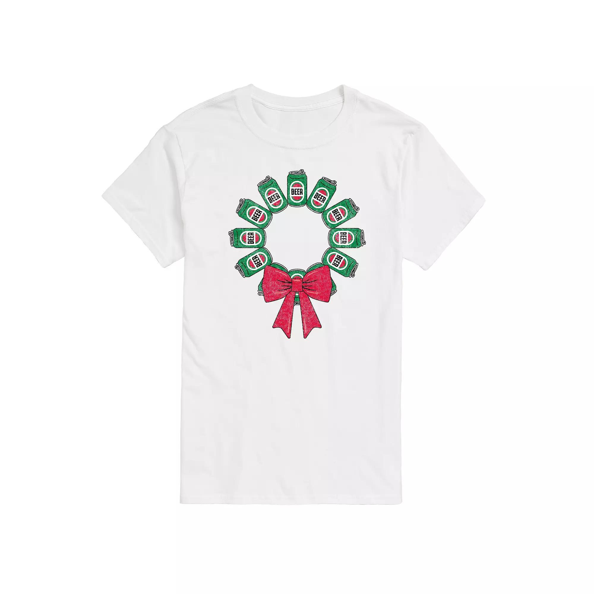 Mens Beer Christmas Wreath Graphic Tee Product Image