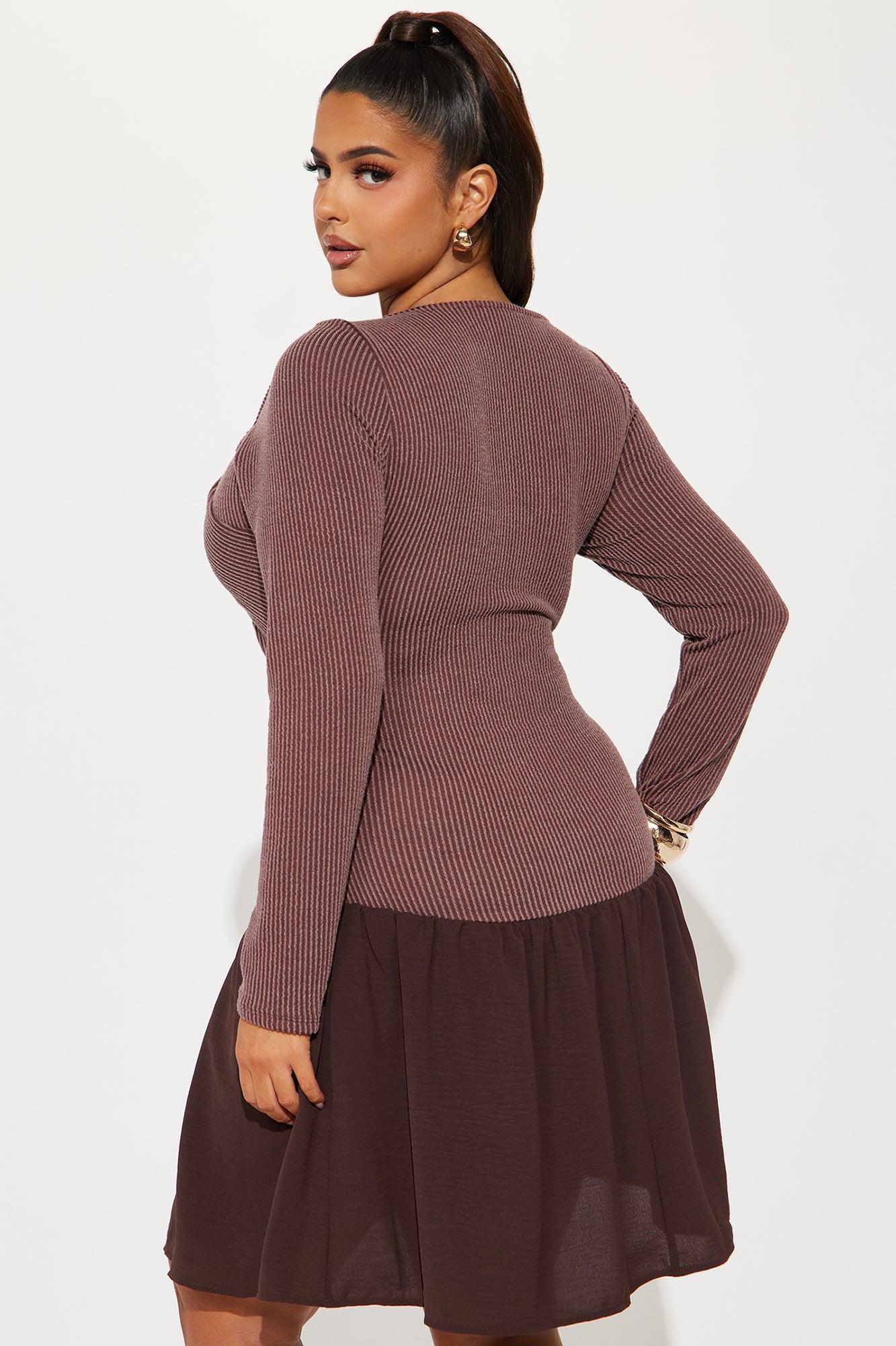 Inella Ribbed Mini Dress - Chocolate/Combo Product Image