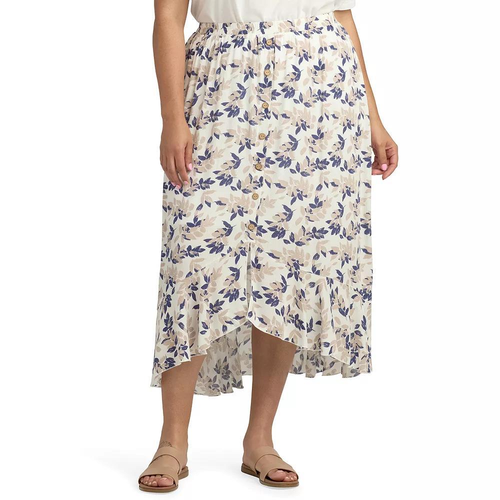 Plus Size AB Studio Pull On High-Low Ruffle Hem Skirt, Womens D Sand Blue Leaves Product Image