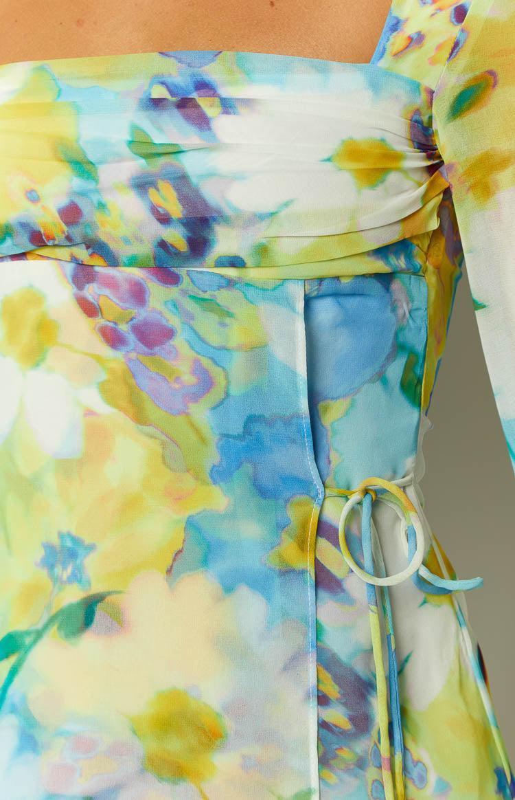 Lucy Blue Floral Long Sleeve Mini Dress Product Image