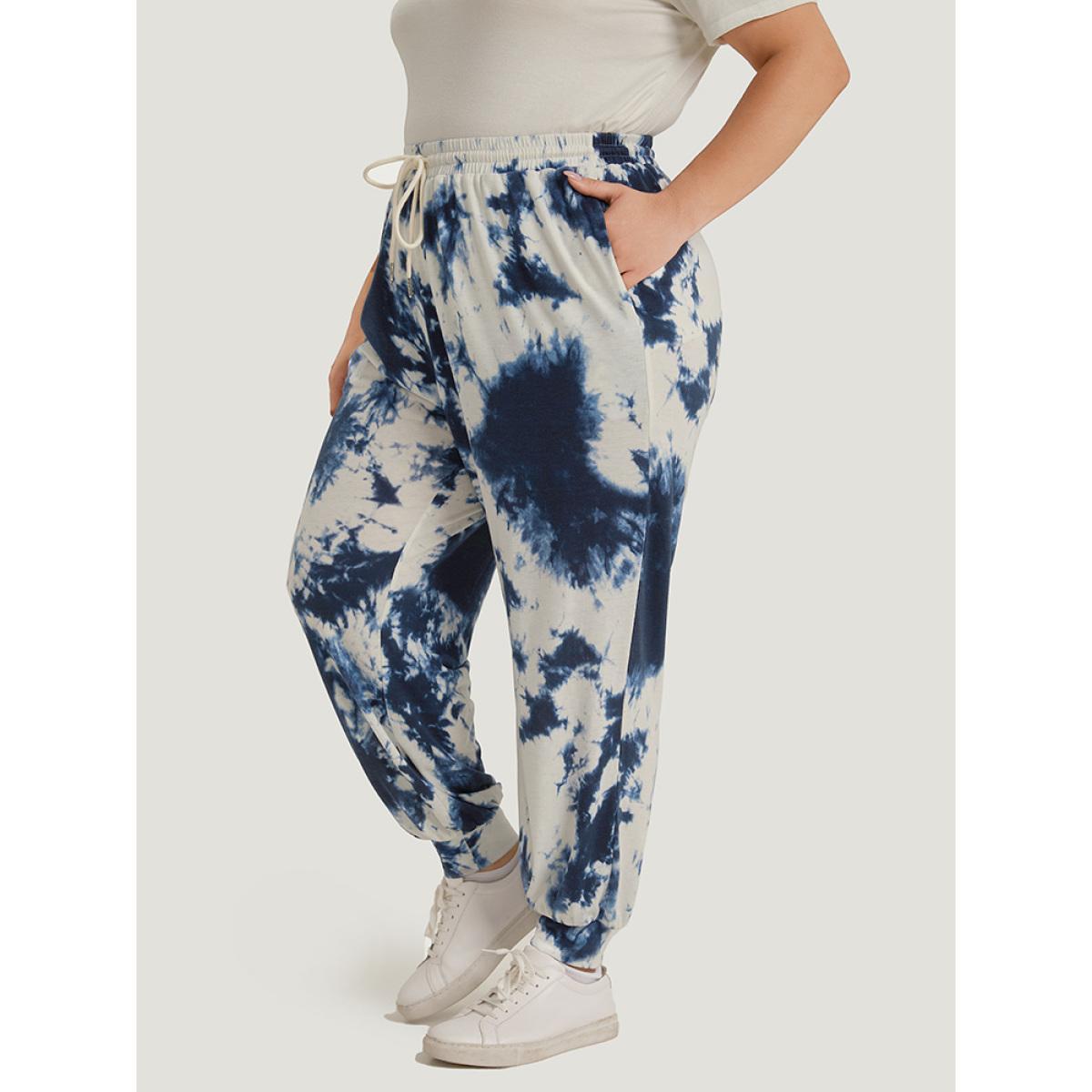 Tie Dye Pocket Drawstring Carrot Sweatpants Blue Plus Size Women Casual Dailywear Tie Dye 26/4X Bloomchic Product Image