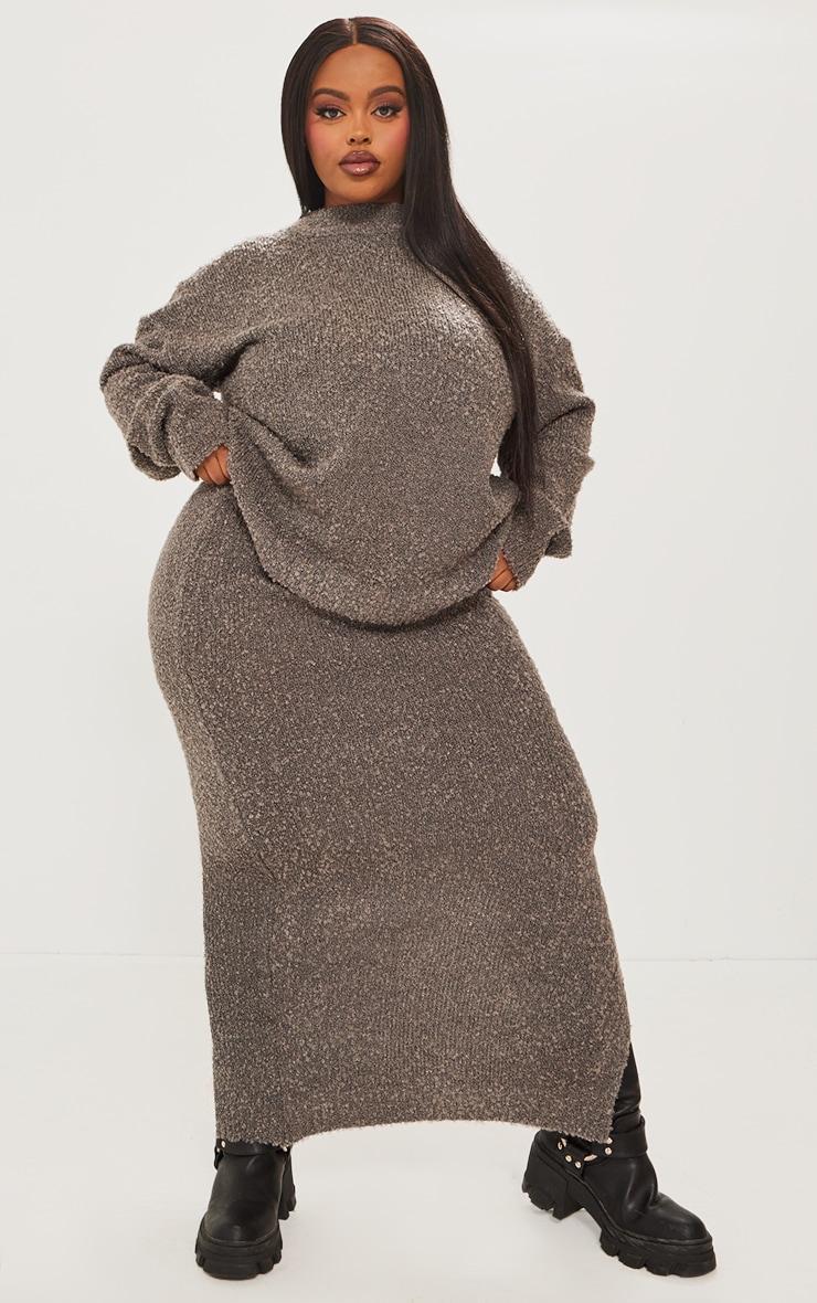 Plus Charcoal Soft Knit Boucle Maxi Skirt Product Image