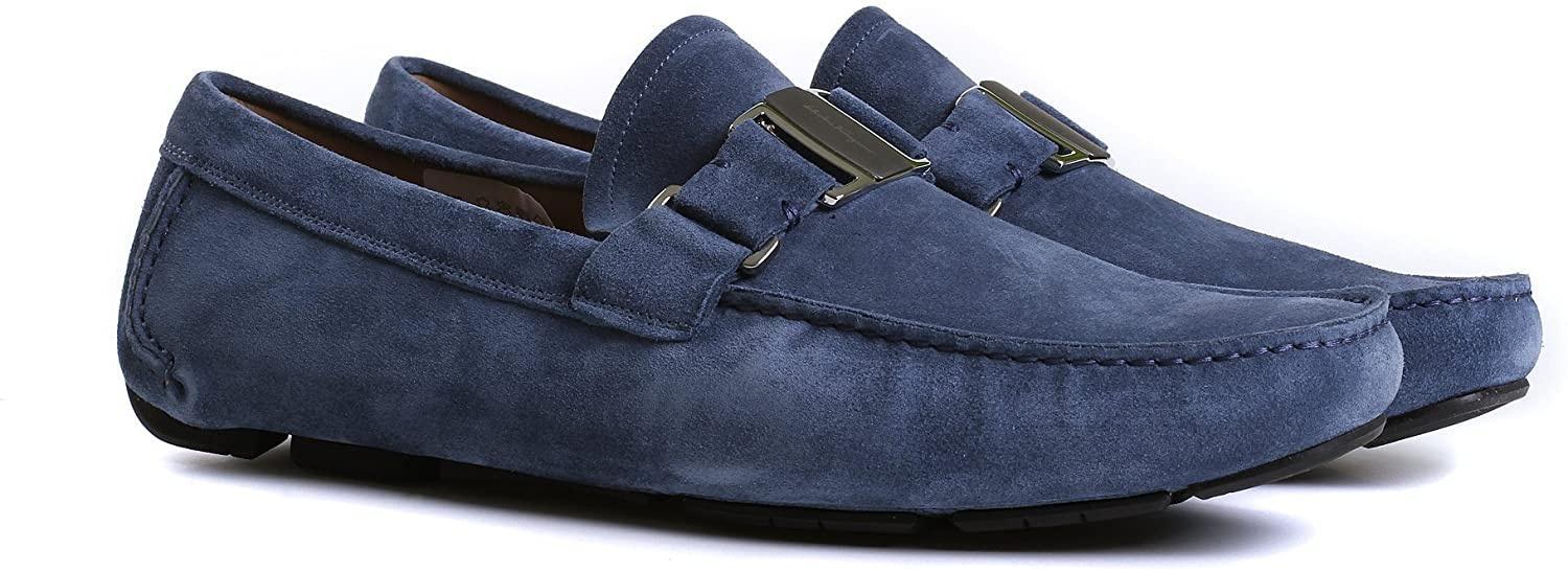 FERRAGAMO Metal Buckle Business Casual Shoes In Blue Product Image