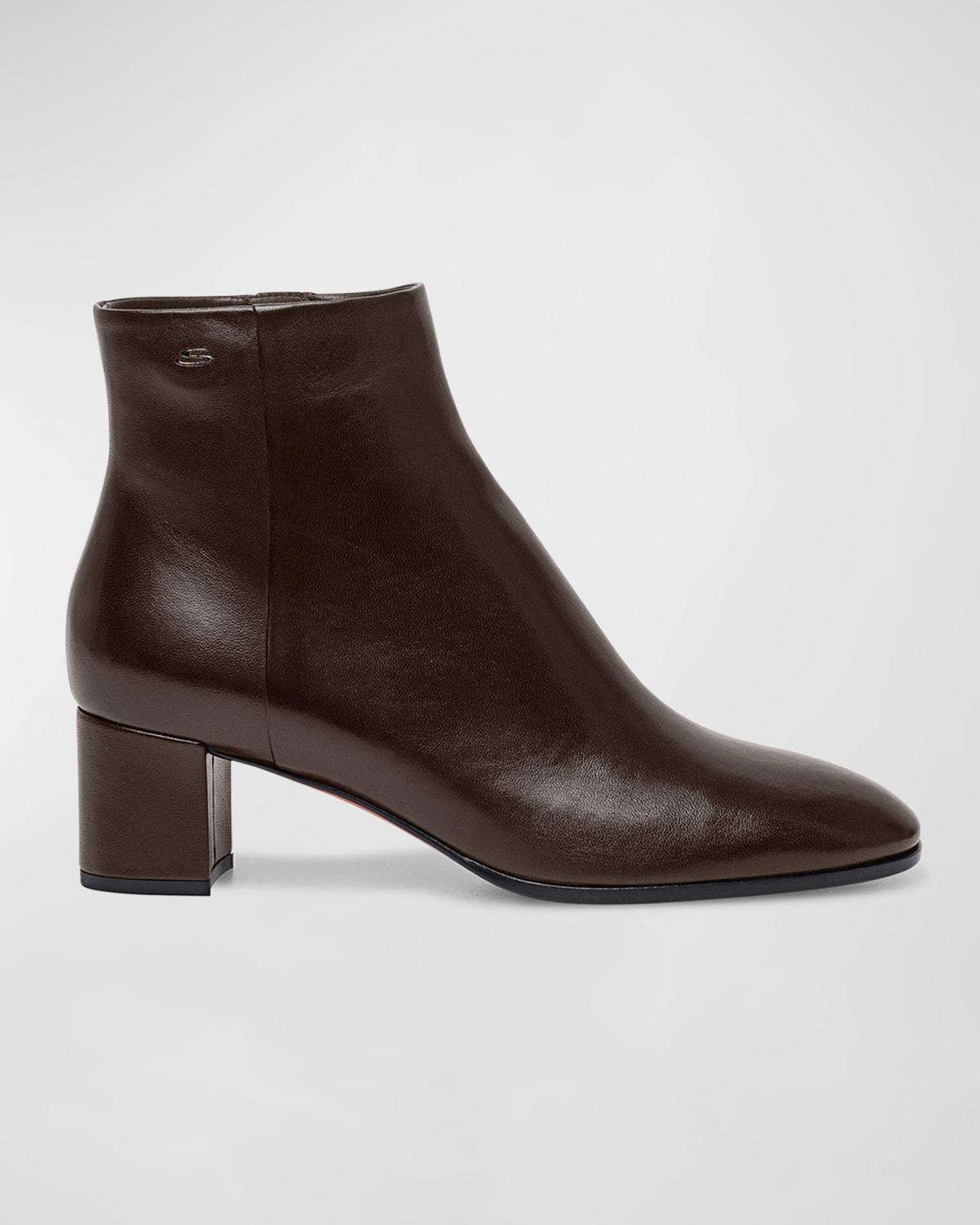 SANTONI Halfrida Napa Zip Ankle Booties In Dark Brown Product Image