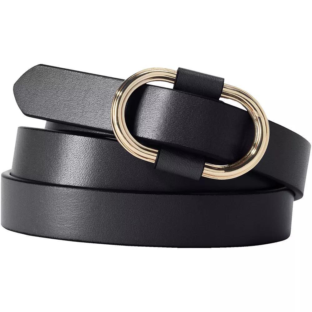 Women's Lands' End Adjustable Skinny Leather Belt, Size: XL, Black Product Image