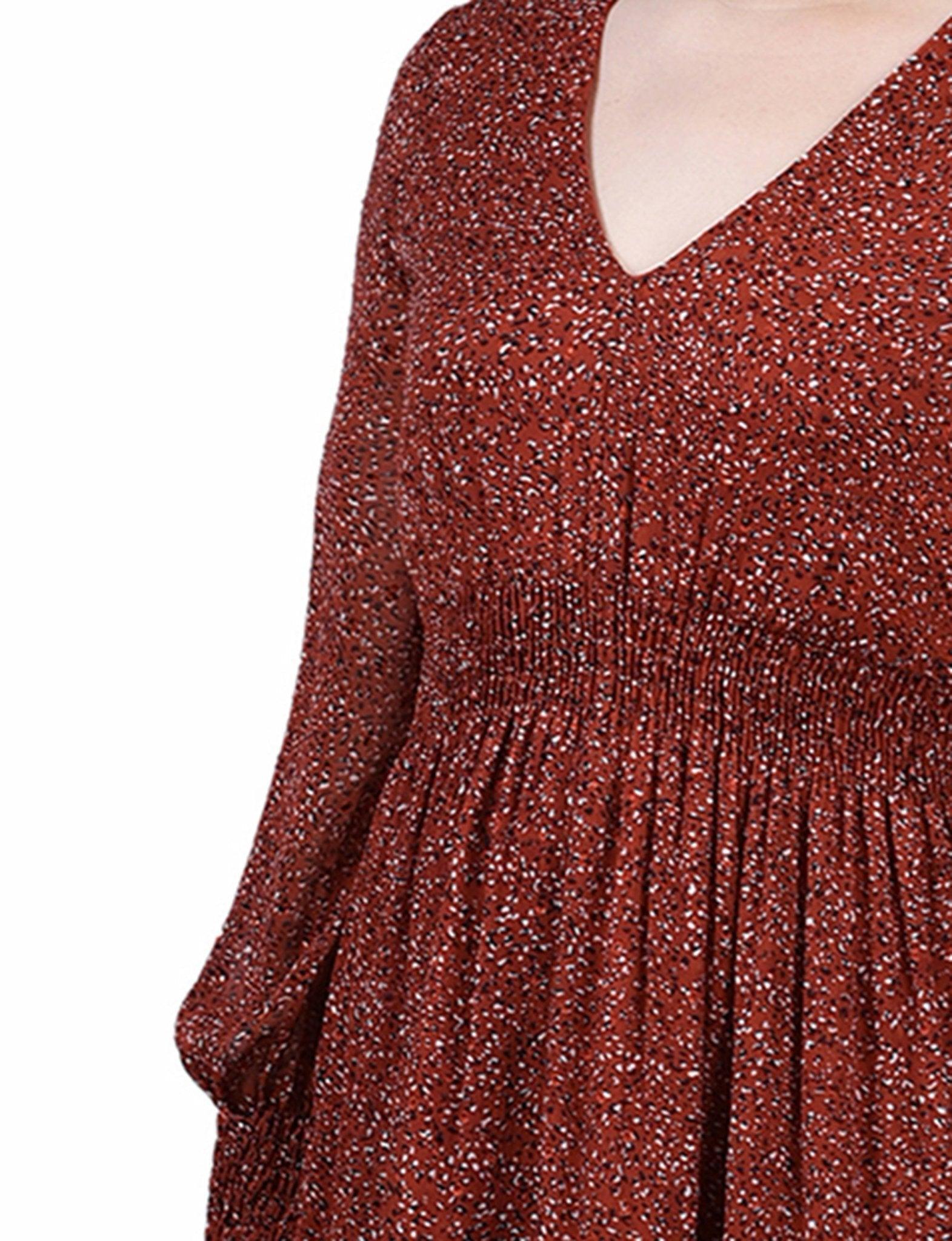 Brown Cheetah Long Sleeve Clip Dot Chiffon Dress With Smocked Waist and Cuffs Product Image