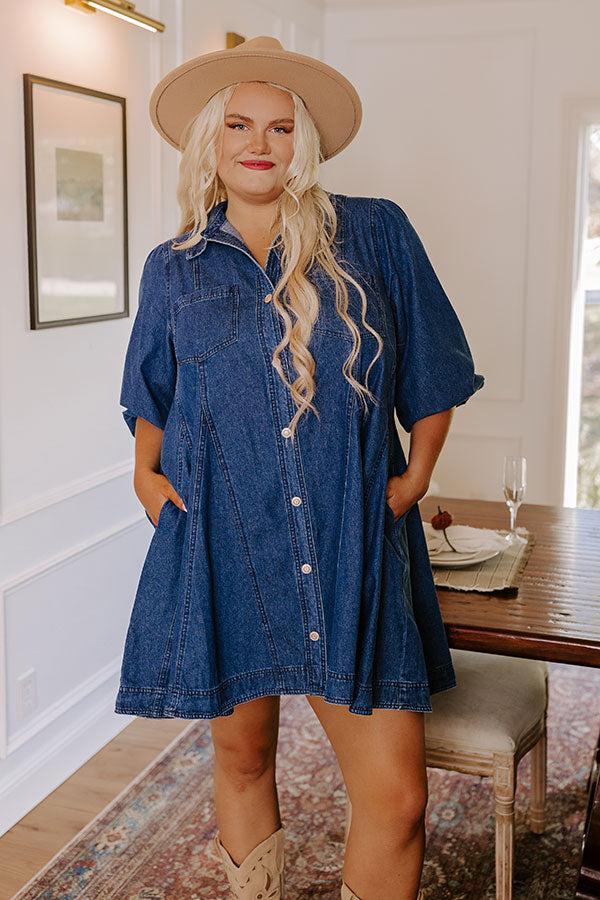 Gather Together Denim Mini Dress Curves Product Image