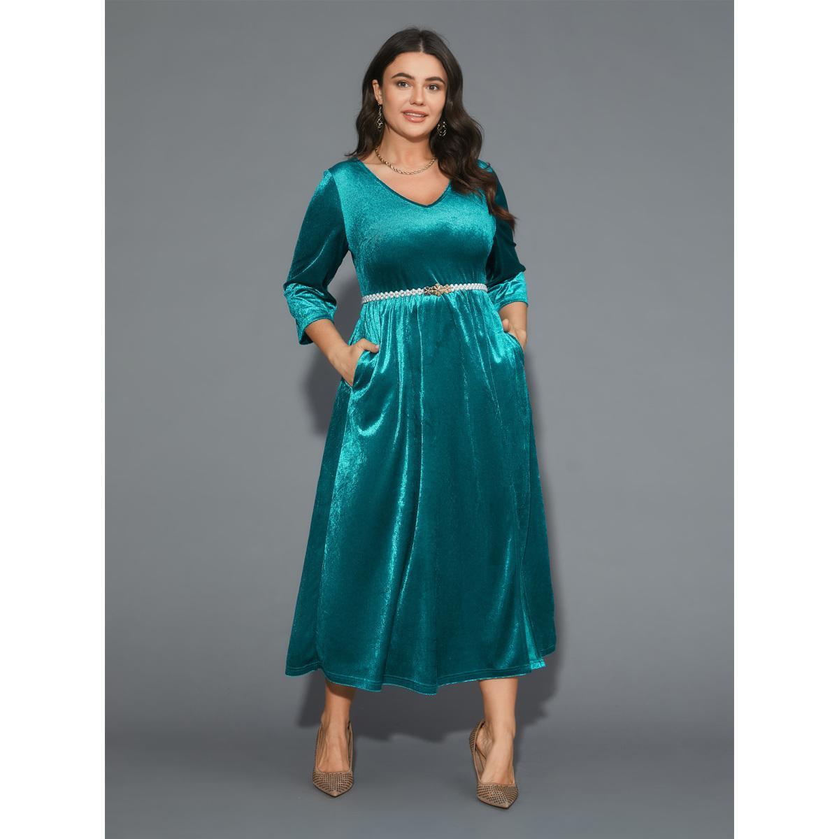 Plus Size Velvet V-Neck Side Slit Maxi Dress Aegean Women Cocktail Texture Party Curvy Bloomchic 22-24/3X Product Image