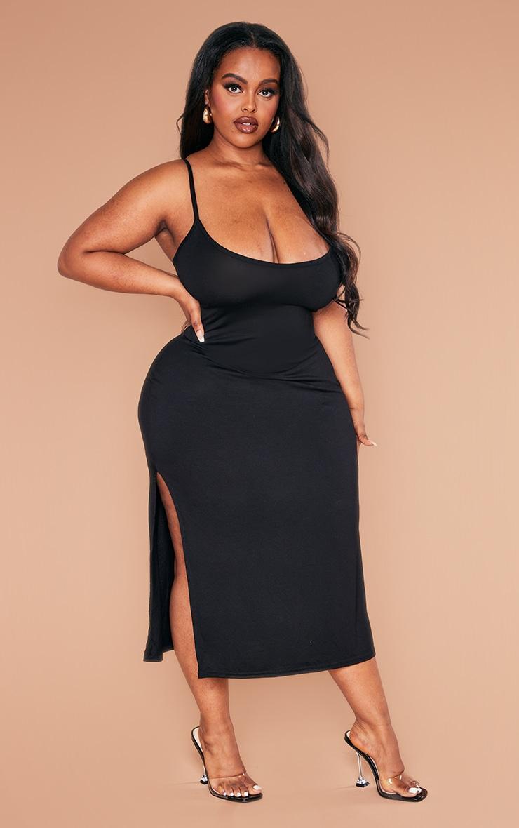 Plus Black Jersey Split Midi Dress Product Image