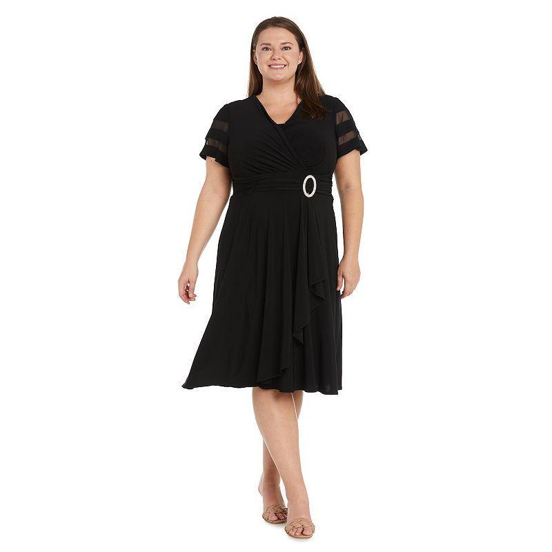 Plus Size R&M Richards Rhinestone Buckled Cascade Wrap Midi Dress, Womens Blue Product Image