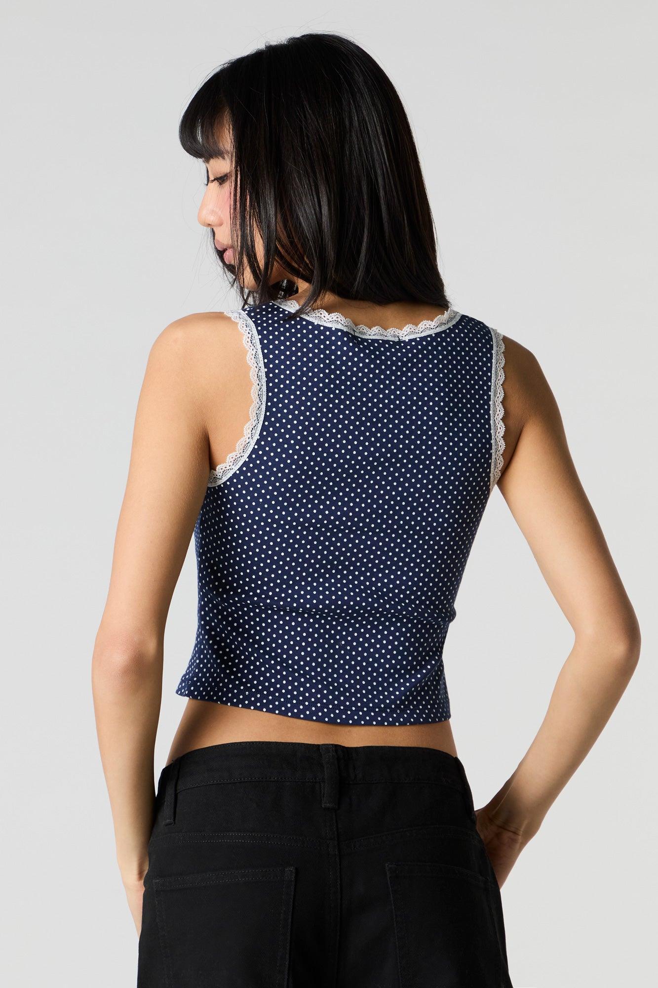 Square Neck Lace Trim Rosette Tank Female Product Image