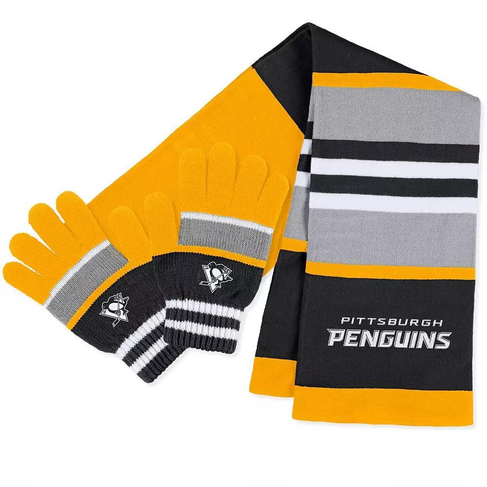Women's WEAR by Erin Andrews Pittsburgh Penguins Stripe Glove & Scarf Set, Team Product Image