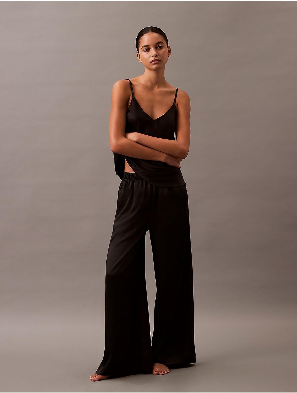 Calvin Klein Womens Satin Wide Leg Sleep Pants - Red Product Image