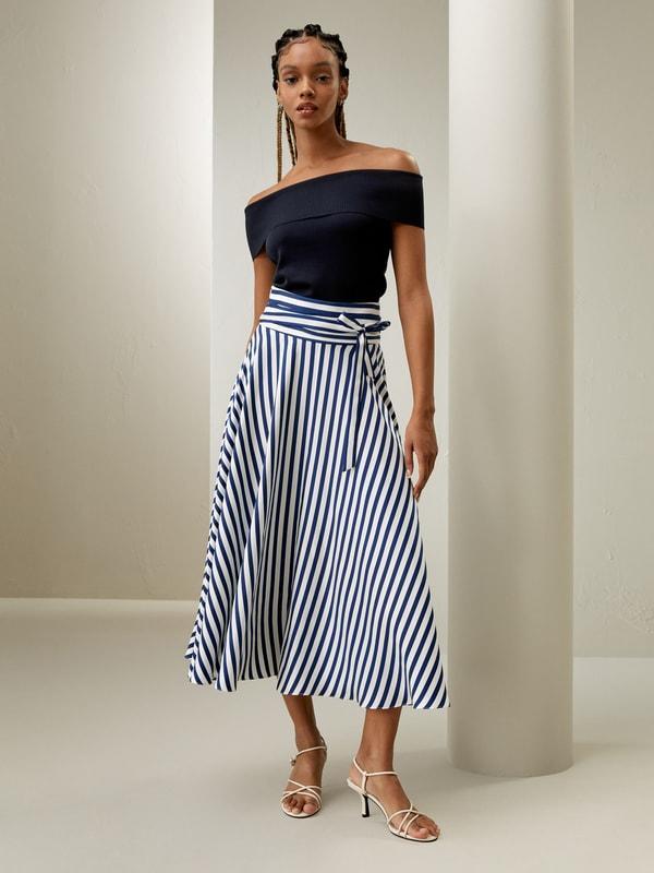 Silk Striped Midi Skirt Product Image