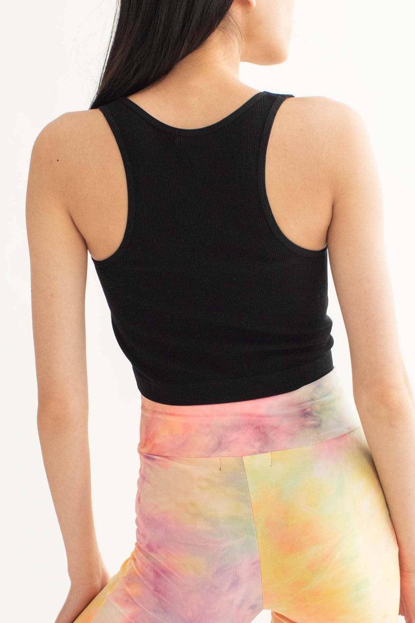 Black Seamless Notched Ribbed Crop Tank Product Image