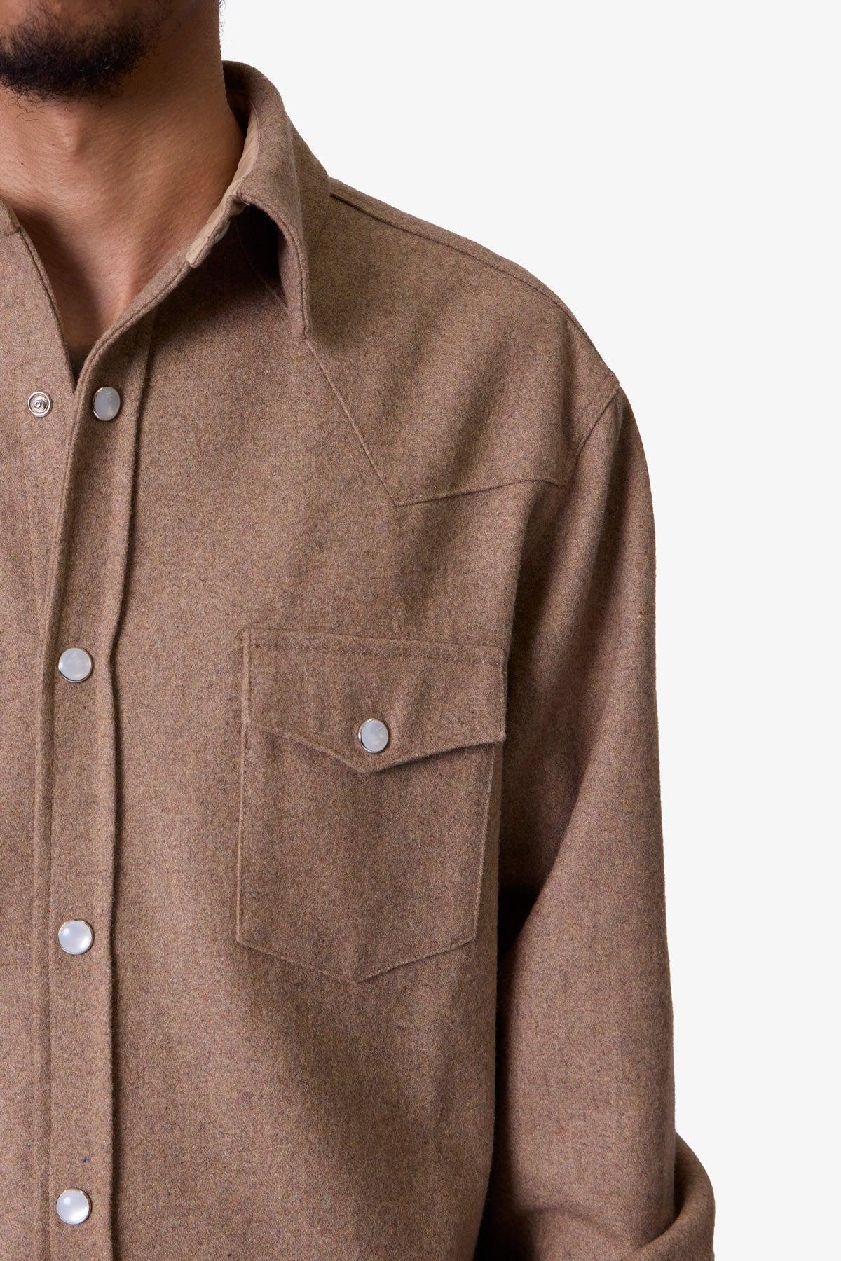 Western Wool Snap Front Shirt - Brown Product Image