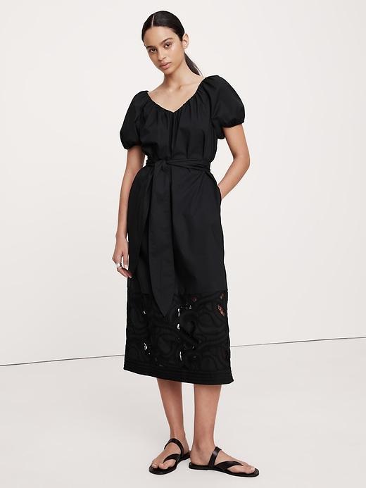 Embroidered Cotton Poplin Ruched Dress Product Image