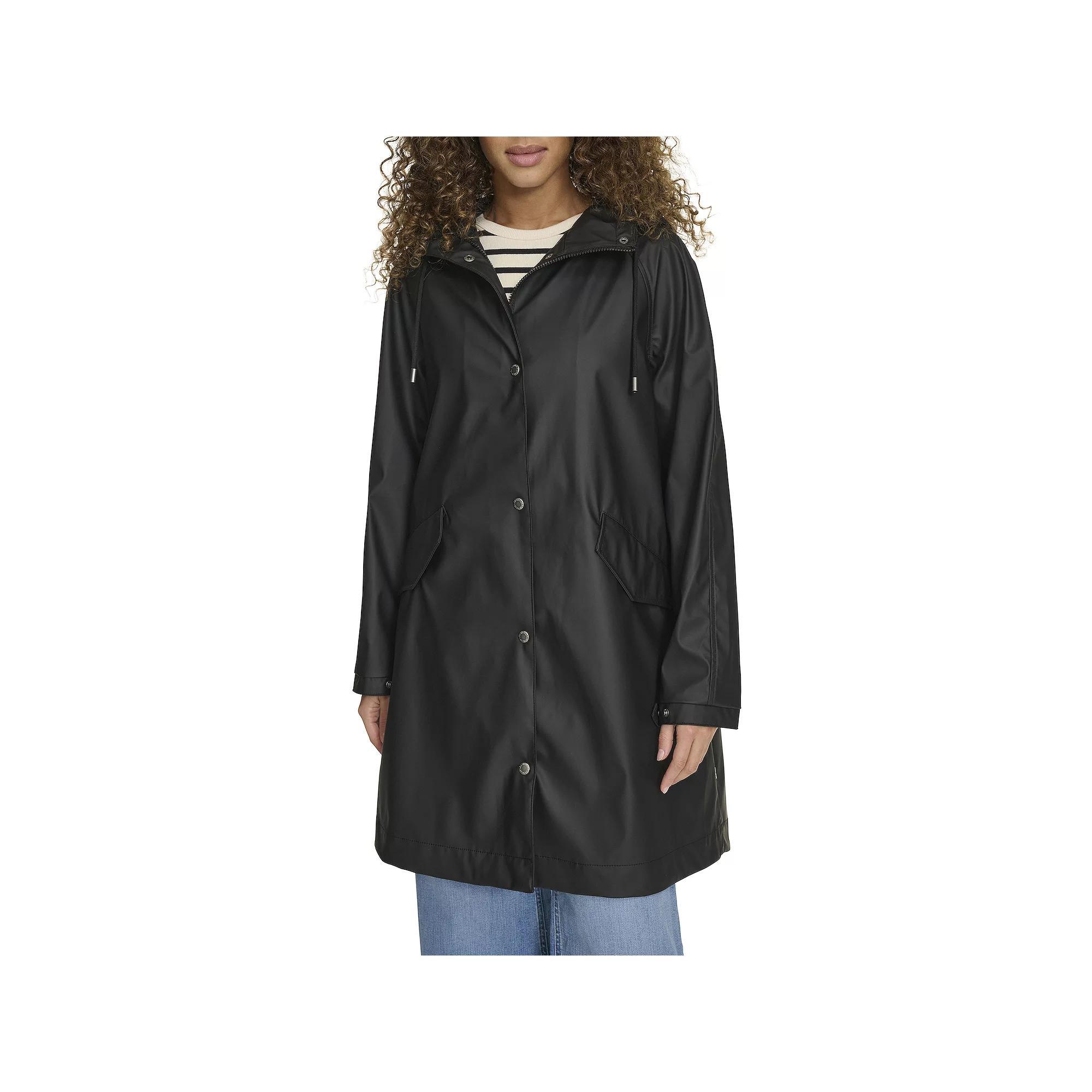Womens Levis Rubberized Faux Leather Hooded Raglan Sleeve Rain Jacket Product Image
