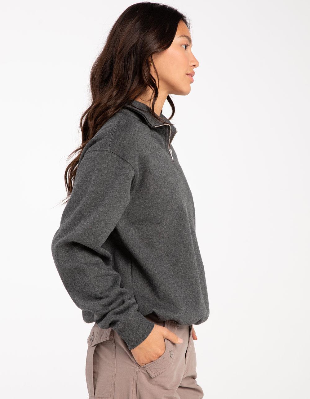 TILLYS Quarter Zip Womens Sweatshirt - CHARCOAL Product Image