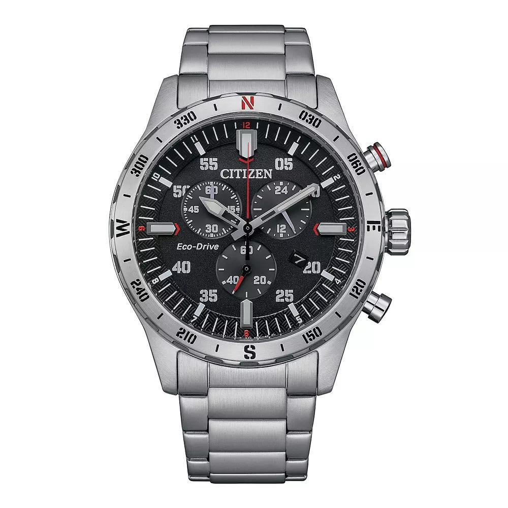 Citizen Mens Eco-Drive Stainless Steel Chronograph Bracelet Watch - AT2520-89E Black Silver Product Image