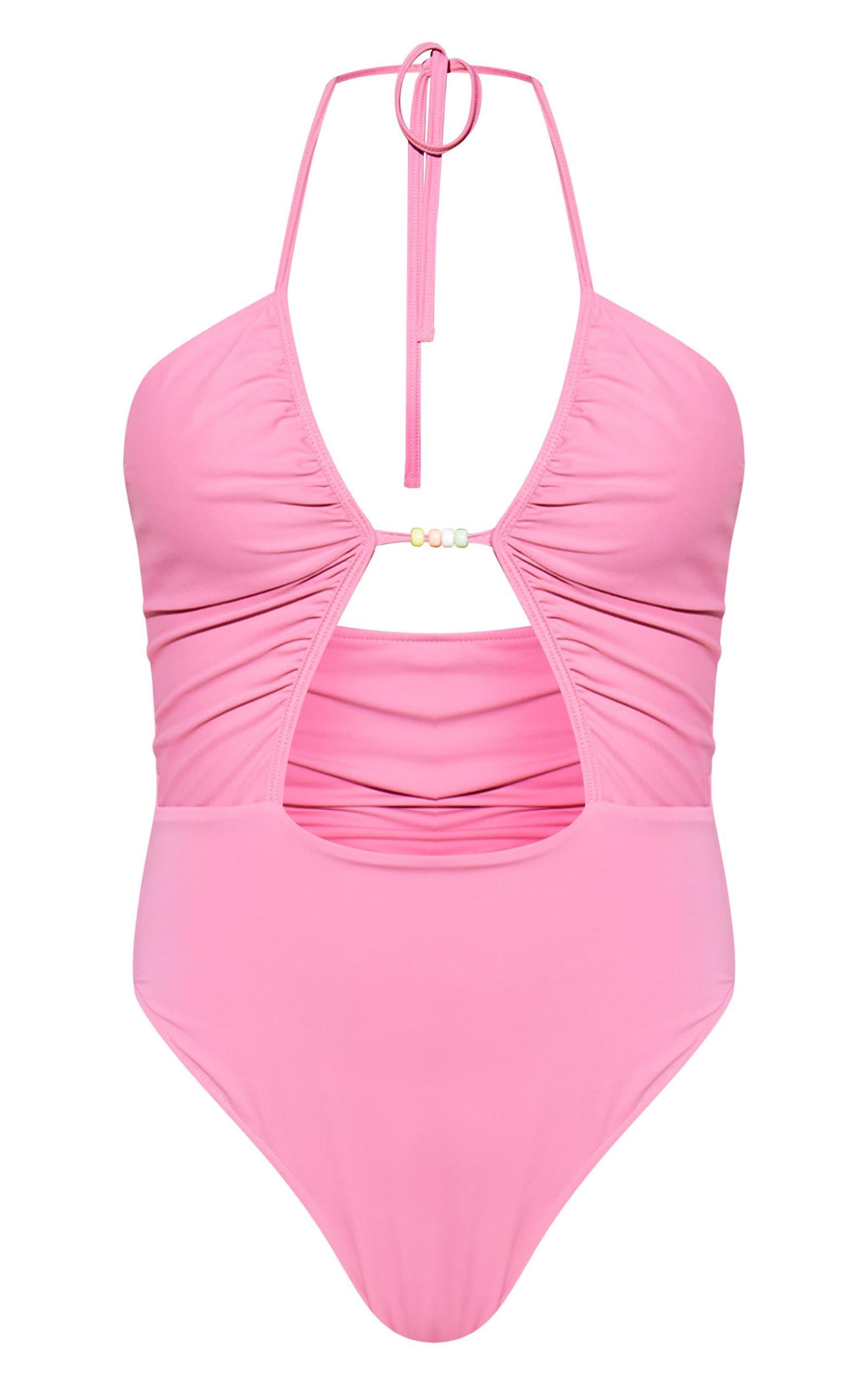 Pink Halter Neck Cut Out Swimsuit Product Image