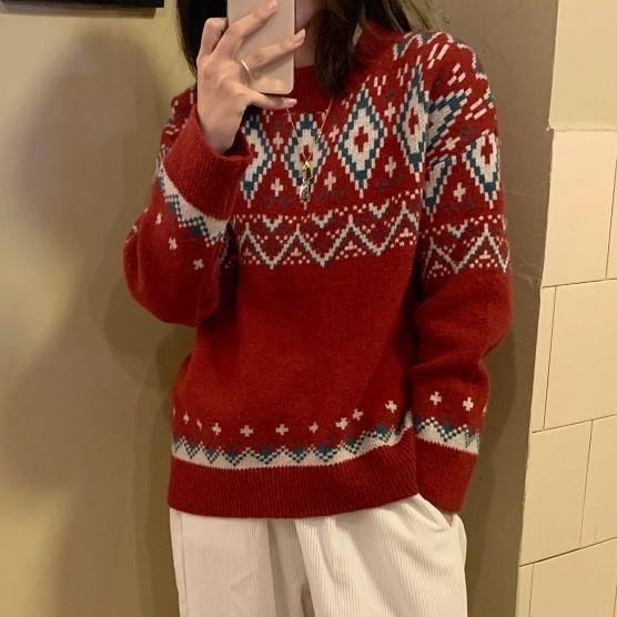 Mock Neck Patterned Sweater Product Image