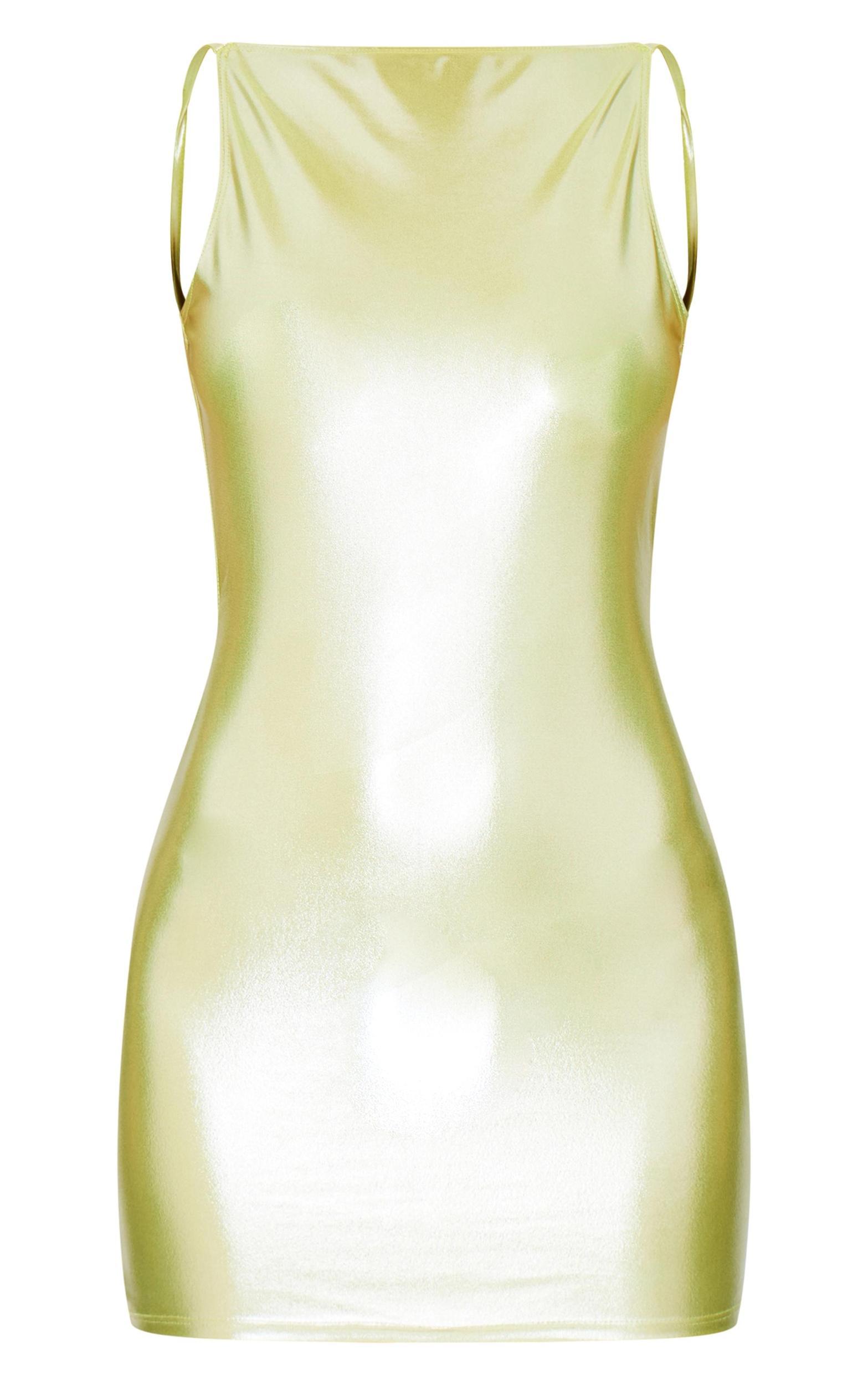 Olive Metallic Crew Neck Mini Dress Product Image