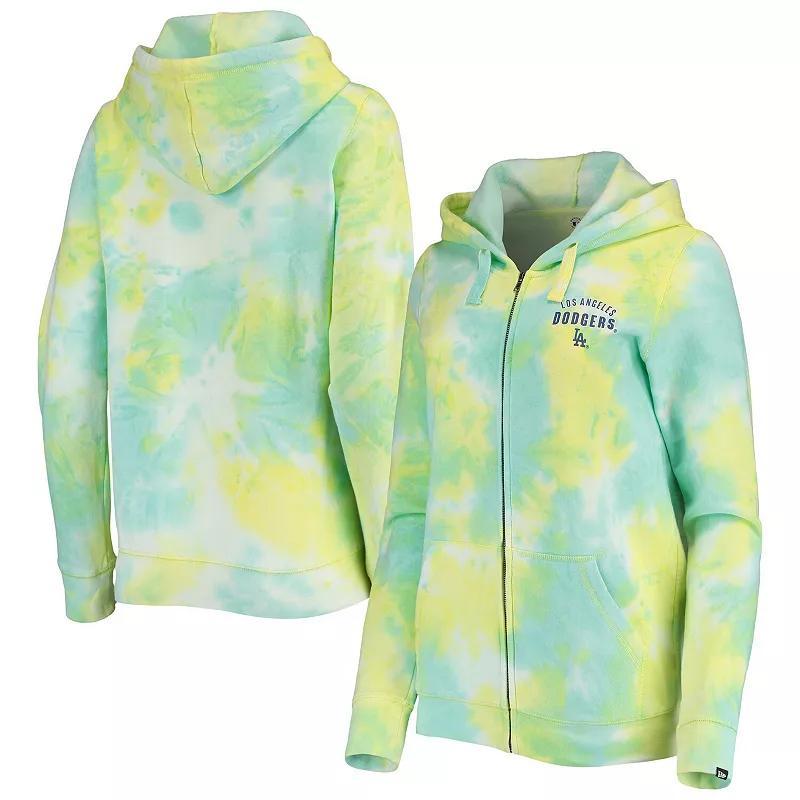 Women's New Era White Los Angeles Dodgers Tie-Dye Full-Zip Hoodie, Size: Large Product Image