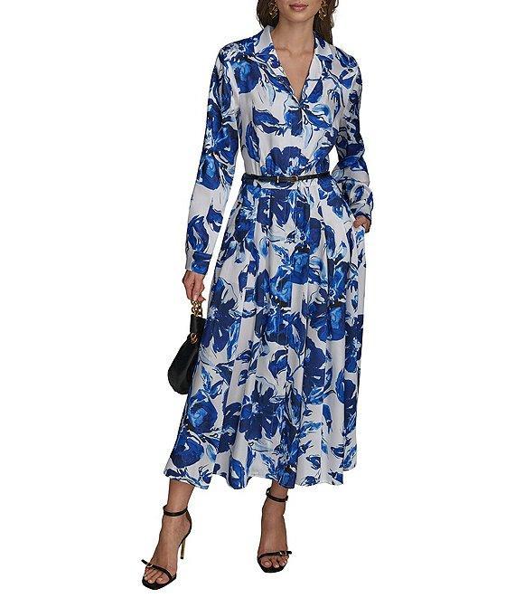 Donna Karan Printed Notch Collar Long Sleeve Belted Shirtdress Product Image