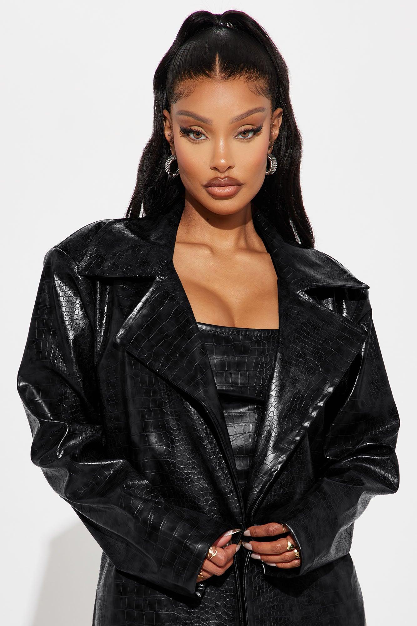 Hit The Gas Faux Leather Trench and Mini Dress Set - Black Product Image