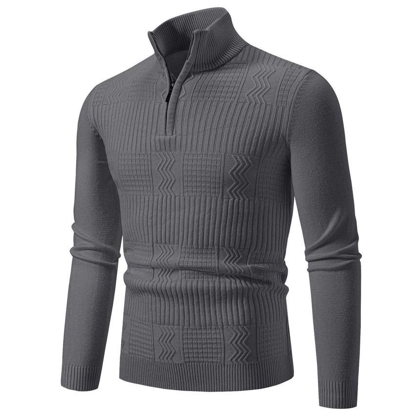 High Neck Half Zip Plain Sweater Product Image