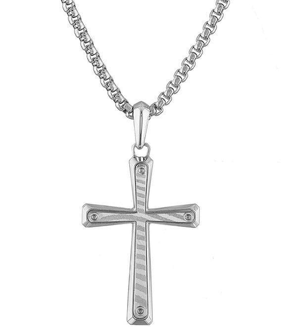 Bulova Men's Sterling Silver Cross Long Pendant Necklace Product Image