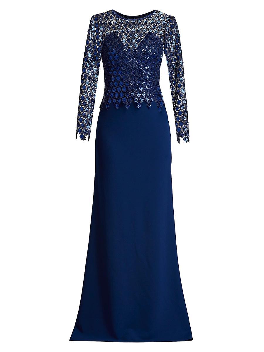 Womens Sequined Diamond Crepe Gown Product Image