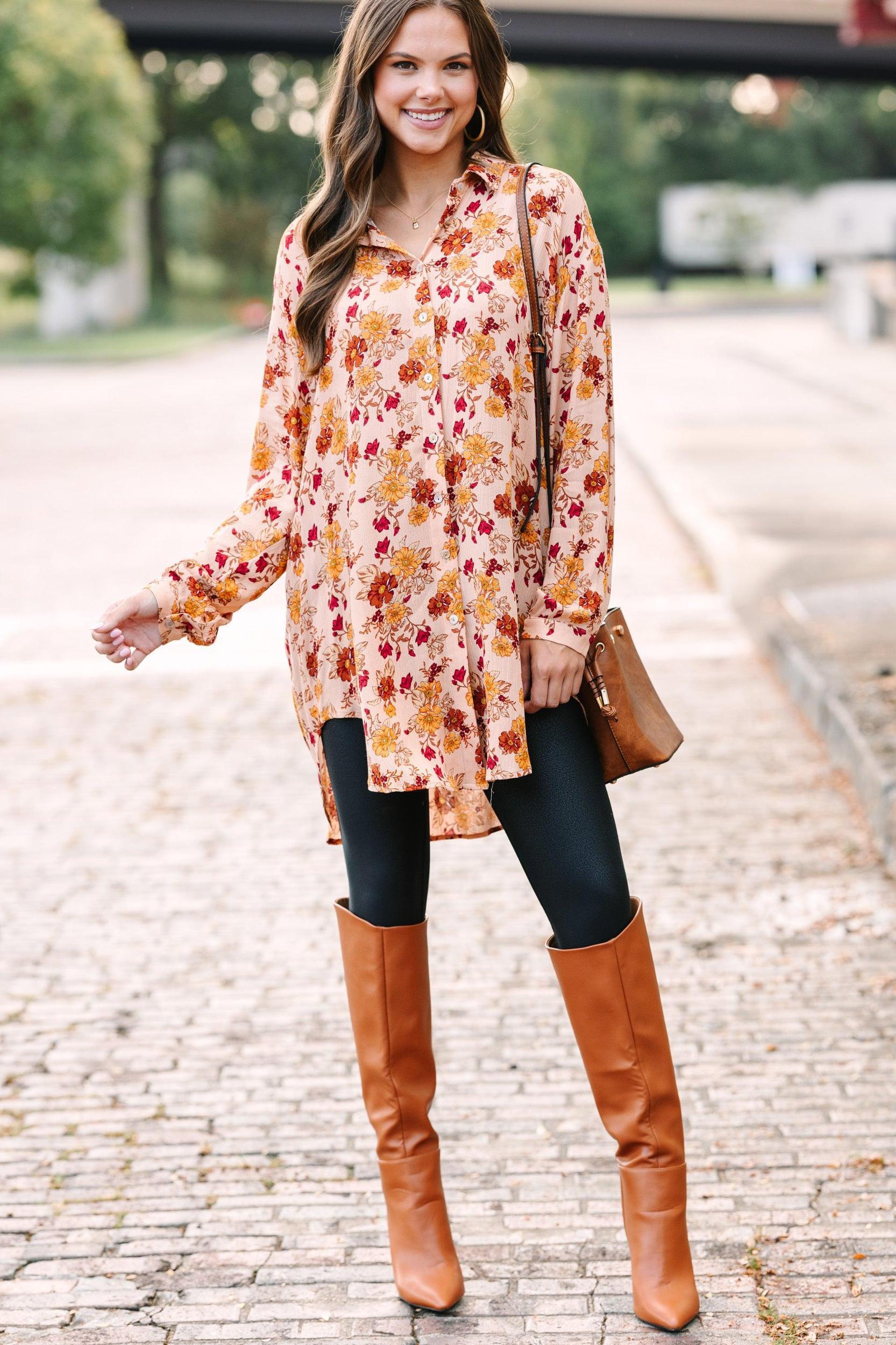 Taking Care Of You Peach Pink Floral Tunic Female Product Image